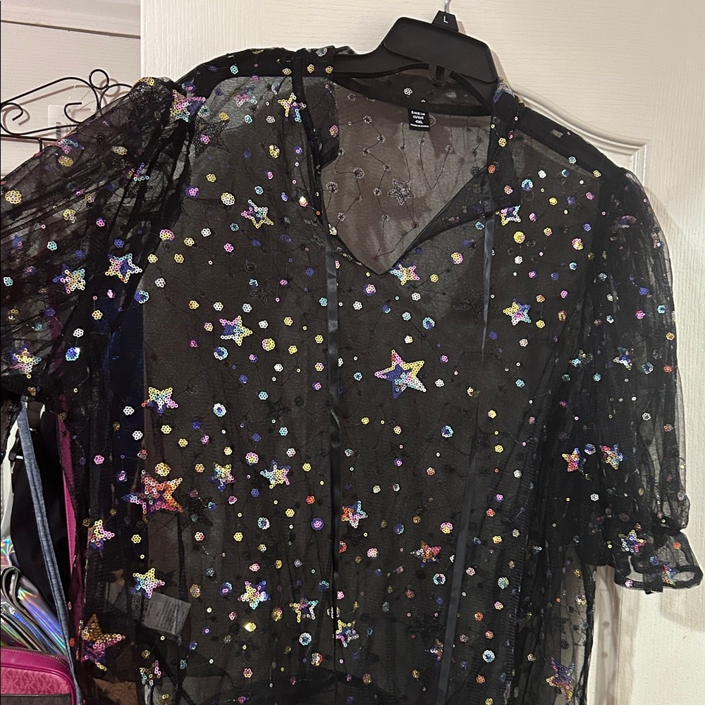 Black Sheer Starry Top